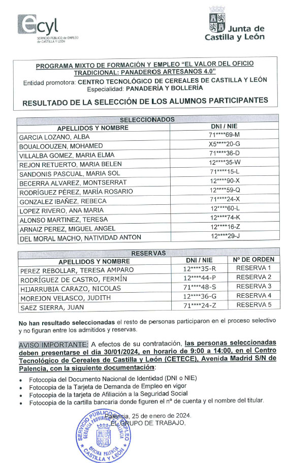 RESULTADO DE LA SELECCIÓN DE LOS ALUMNOS PARTICIPANTES EN EL PROGRAMA MIXTO 2024
